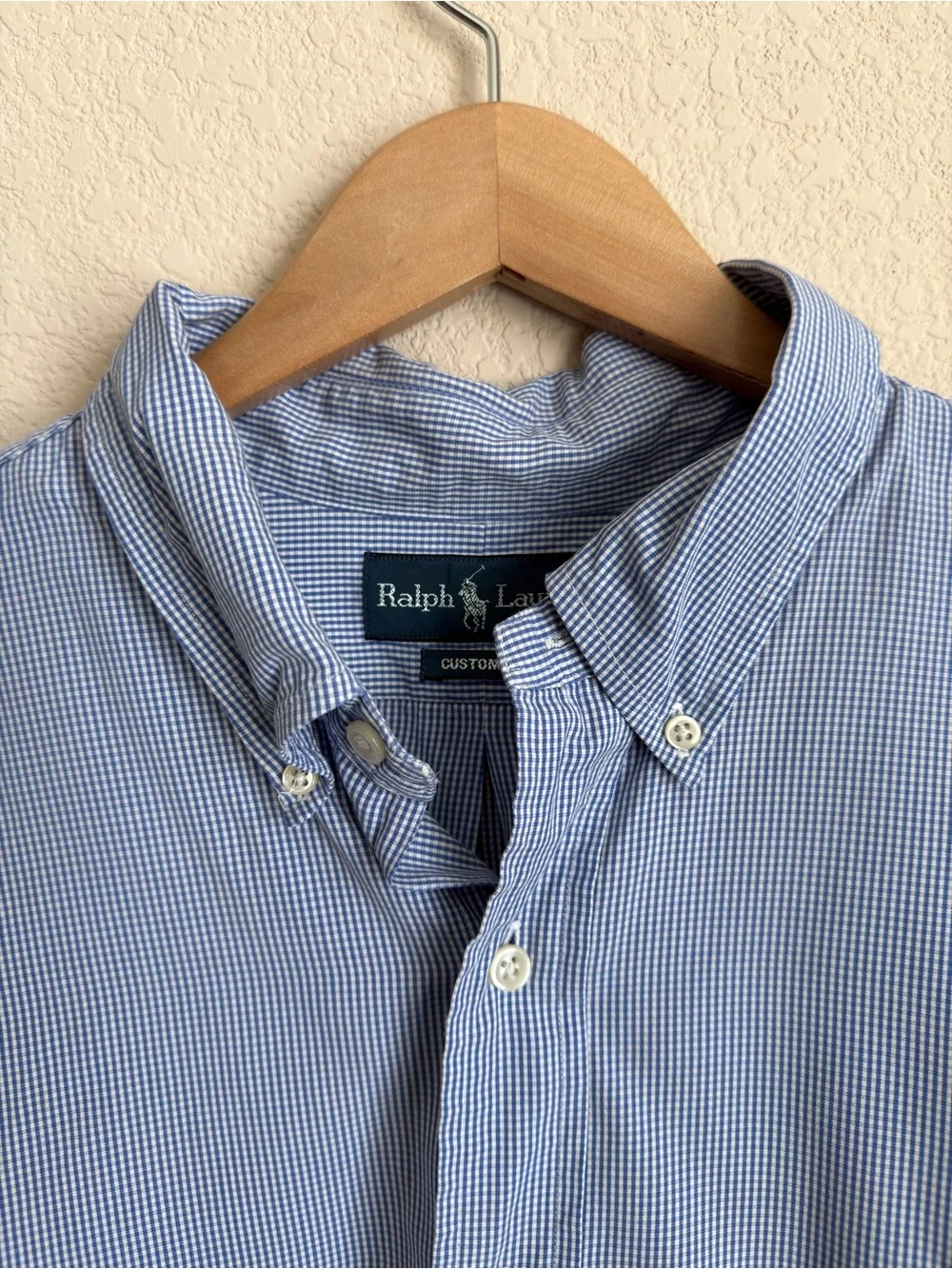 Ralph Lauren Custom Fit Blue Gingham Check Long Sleeve Button Down Shirt Men XXL - Picture 3 of 10